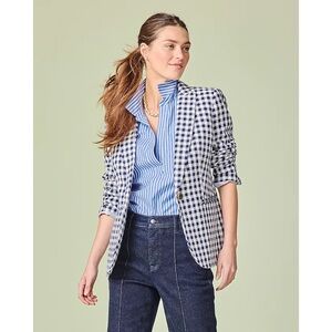J Crew Re-Imagined Linen Blend One Button Buffalo Check Blazer